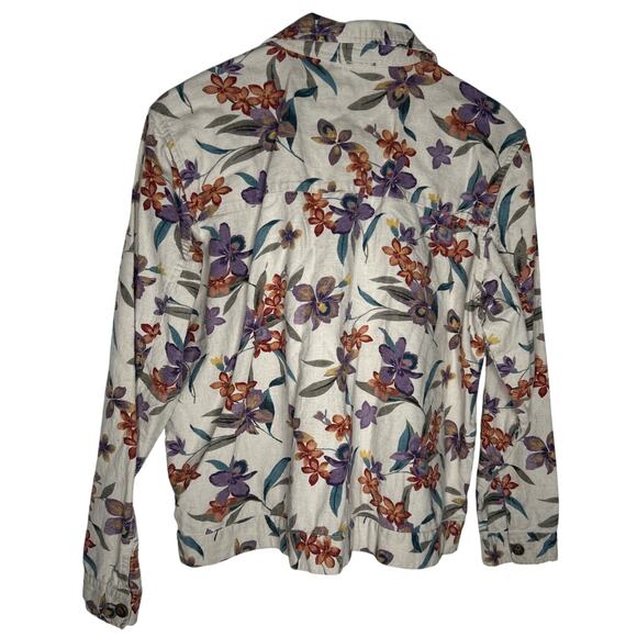 Christopher & Banks Jacket Large Linen Cotton Blend Button-Front Purple Floral - Picture 2 of 8